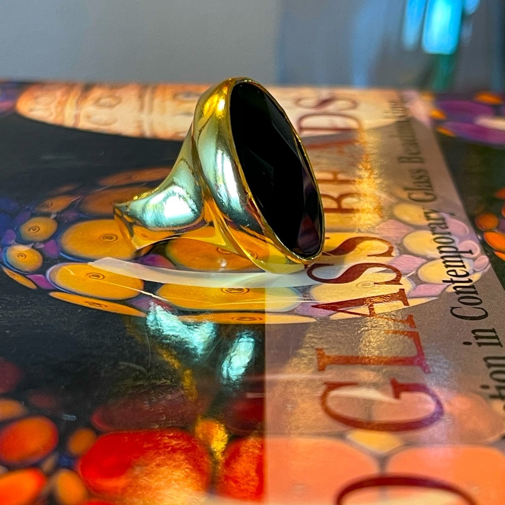 Gilded brass adjustable size ring from the Polkadot Alley